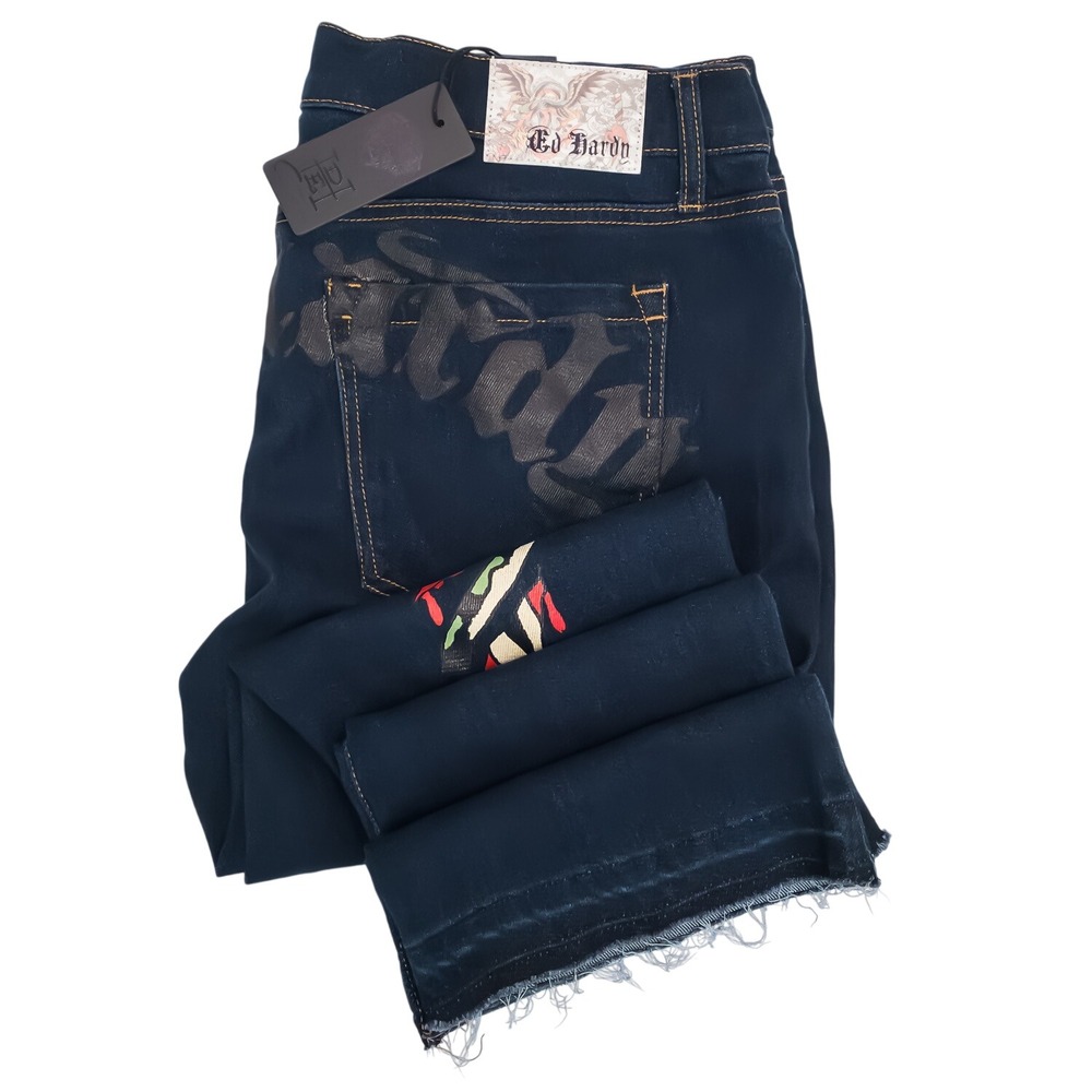 ED HARDY Stacked Boot Jeans Men's 36 Blue Snake The Corps Y2K Style